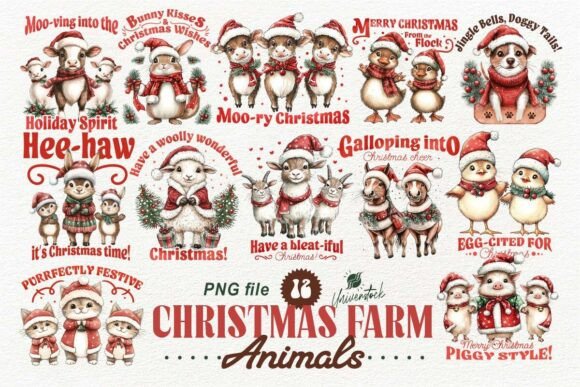 Download Christmas Farm Animals Sublimation PNG - Christmas farm animals Collection