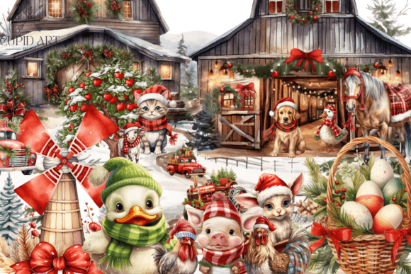 Download Christmas Farm Animals Clipart Bundle - Christmas farm animals Collection
